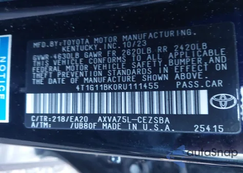 2024 Toyota Camry Se z USA, uszkodzony, nr VIN 4T1G11BK0RU111455